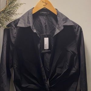 black plunge knot detail shirt dress